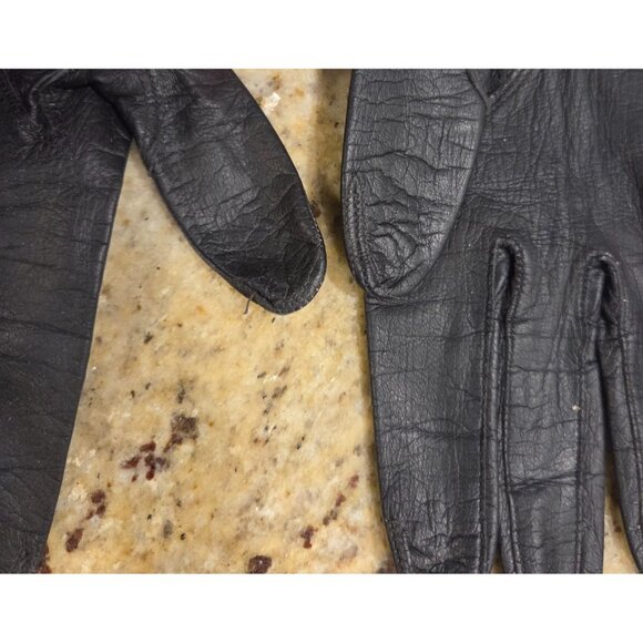 Vintage Womens Size M 7 Black Leather Formal 10.5" Long Gloves Kerrybrooke - Picture 9 of 16